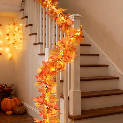 2-Pack Lighted Fall Garland, Total 16.4ft 40 LED Autumn String Lights