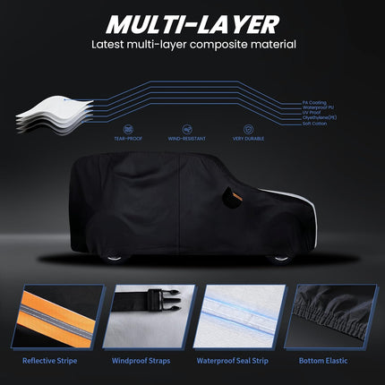Multi-Layer Car Cover Custom Fit for Ford Bronco 4dr(2020-2026), 100% Waterproof All Weather for Automobiles, Gift with Towel, Heavy Duty Car Covers for Rain Sun UV Protection with Door Zipper