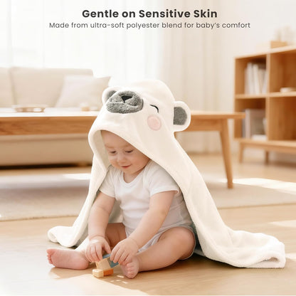 2-Pack Hooded Baby Towels, 32" x 32" Soft Absorbent Plush Fleece with Cute Animal Hood - photo 3
