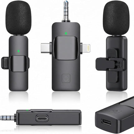 Wireless Lavalier Microphone for iPhone iPad Android Camera, 3-in-1 Universal Receiver Dual Wireless Microphones, 8H Battery Noise Reduction Lapel Mic for YouTube TikTok Video Recording Vlog
