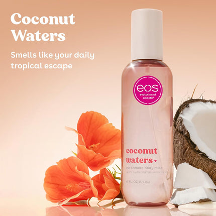 eos Cashmere Body Mist, Coconut Waters, Body Spray for Women, Hair Mist, Coconut Perfume, Moisturizing, Hyaluronic Acid, Glycerin, Vegan, Cruelty-free, 6 fl oz