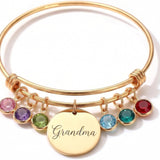 Personalized Grandma Birthstone Bangle Bracelet