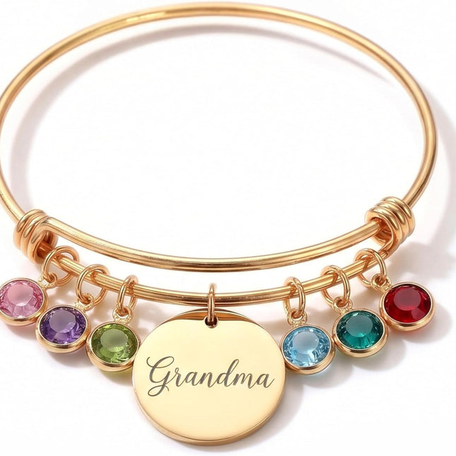 Personalized Grandma Birthstone Bangle Bracelet