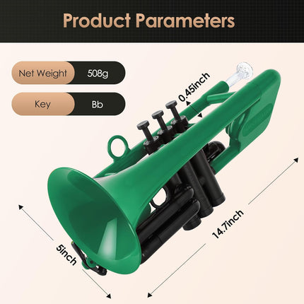 PAMPET SEA LION Professional Plastic Bb Trumpet Set for Student Beginner (Green)