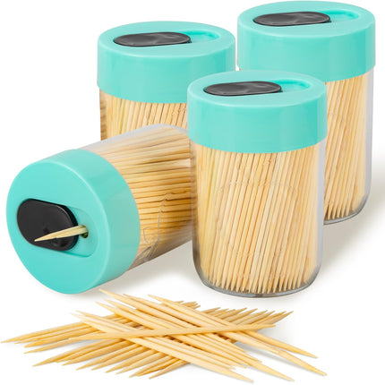 Palillero resistente con palillos de madera natural para limpieza dental, decoración única para el hogar, regalo original (2, azul)
