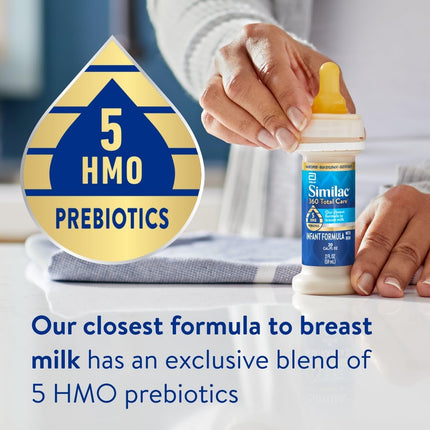 Similac 360 Total Care Infant Formula, Has 5 HMO Prebiotics, Our Closest Prebiotic Blend to Breast Milk, Non-GMO,‡ Baby Formula, Ready to Feed, 2-fl-oz Bottle, Pack of 12