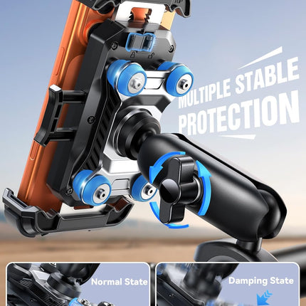 JOYROOM Motorcycle Phone Mount Holder - [Dual Vibration Dampener]150mph Anti-Shock Phone Holder for Motorcycle [Metal Extension Handlebar Clamp] Bicycle Bike Phone Holder Mount for 4.7-7" Cell Phones