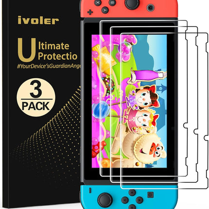 ivoler [3 Pack] Screen Protector Tempered Glass for Nintendo Switch, iVoler Transparent HD Clear Anti-Scratch Screen Protector Compatible Nintendo Switch