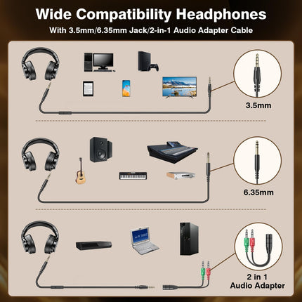 New Bee Studio Headphones, Wired Headphones with 50mm Drivers, Professional DJ Headphones for Recording Mixing Podcast Guitar Piano, 210g Ultra-Lightweight Design, 3.5/6.35mm Jack