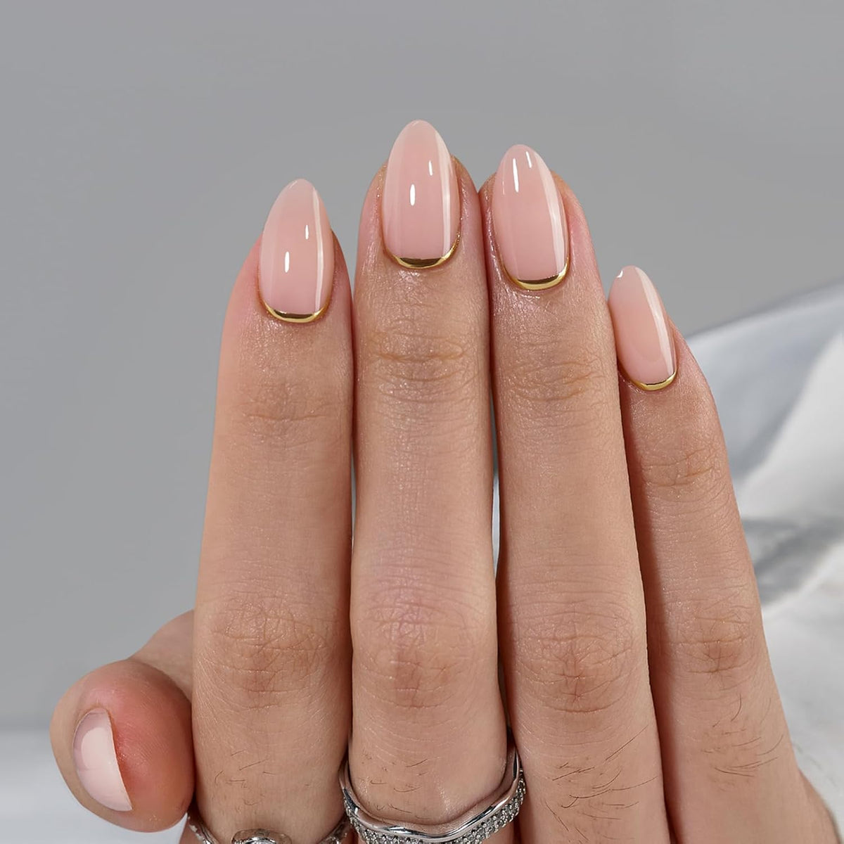 Short Almond Gold Foil Press On Nails Kit - photo 2