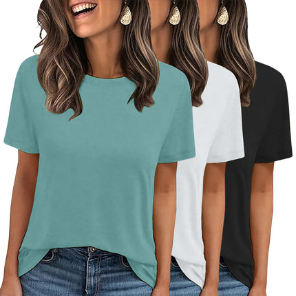 3 Pack Womens Basic T Shirts Summer Tops 2026 Short Sleeve Tees Comfy Casual Vacation Clothes