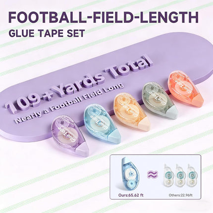 65.62 ft Extra-Long Glue Tape, 0.31 in Wide Scrapbook Tape, 5-Pack, Photo-Safe Acid-Free Double Sided Tape for Crafts, Scrapbook and Junk Journal Supplies (Multicolor)