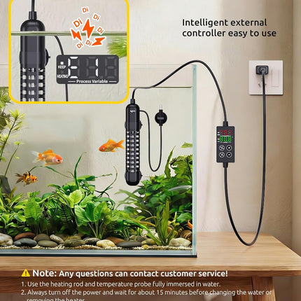 SEAOURA Small Aquarium Heater, 50W Mini Fish Tank Heater 5-10 Gallon, Adjustable Submersible Turtle Betta Heater with External Digital Display Intelligent Safety Protection for Fresh/Saltwater