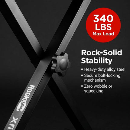 RockJam Premium Adjustable Padded Keyboard Bench or Piano Stool with Lessons.
