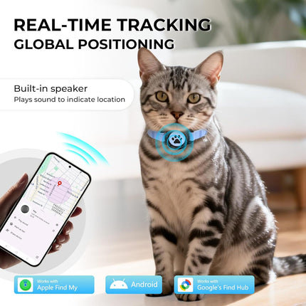 GPS Cat Tracker Collar(iOS & Android), Bluetooth Mini GPS Dog Tracker, Smart Pet Activity Tracker, No Monthly Fee, Work with Apple Find My & Google Find Hub, Finder Tag for Pets,Items 1P Blue