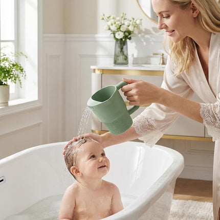 Roslim Silicone Baby Bath Rinse Cup - Shampoo & Body Washing Rinser for Kids & Toddlers, Lightweight Bath Cups for Rinsing Hair, Easy-Grip Handle, Ultra Soft Material (Olive Green)