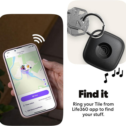 Life360 Tile - Bluetooth Tracker, Keys Finder and Item Locator for Keys, Bags and More. Phone Finder. Both iOS and Android Compatible. 1-Pack (Black)