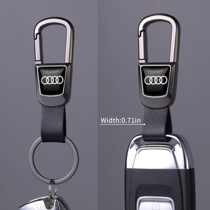 leather car keychain set for Audi A3 A4 A5 A6 A7 A8 Q3 Q4 Q5 Q6 Q7 Q8 R8 men and women family present keychain key ring lanyard accessories (black)