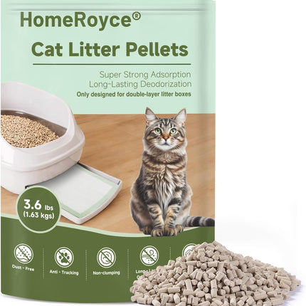 Cat Litter Pellets Exclusively for Double Layer Cat Litter Box, Super Odor Control Zeolite Litter, Non Clumping Cat Litter, Low-Tracking, Low Consumption, Unscented 3.6lb
