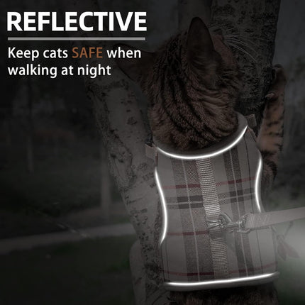 PUPTECK Soft Mesh Cat Vest Harness and Leash Set Puppy Padded Pet Harnesses Escape Proof for Cats Small Dogs Rabbits Bunny, Plaid Beige, XL