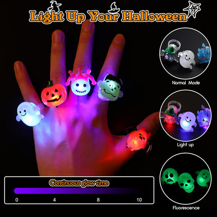 50pcs 3D Halloween Toys Light Up Ring Gifts Halloween Party Favors