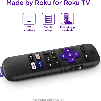Roku TV Remote Control (Official Manufacturer Product) - Simple Setup, & Pre-Set App Shortcuts - Replacement Remote Compatible with RokuTV Models ONLY (Not Roku Players)