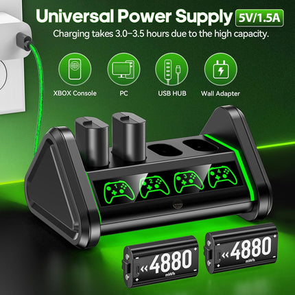 OIVO Rechargeable Battery for Xbox One/Series X/S, 4 x 4880mWh Xbox Batteries, Xbx Series Battery Charger Station for Xbx One S|X/Elite Controller