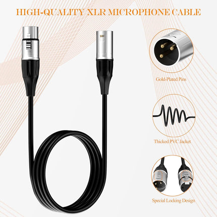 15FT XLR Microphone Cable, XLR Male to Female Balanced Mic Cord, 2 Pack