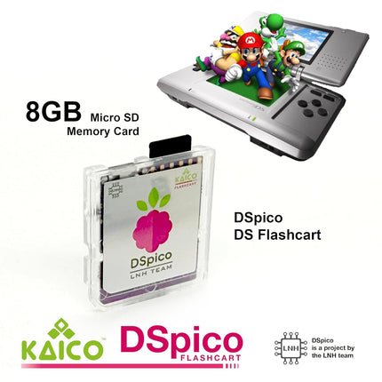 Kaico Edition DSPico DS Flash Cart / DS Flash Card (R4 Upgrade) for Nintendo DS & DSi – Includes 8GB Micro SD – LNH Team Open-Source Design, RP2040 MCU Powered, Dual Power, 6MB/s SD Read, DS Mode & Pico Launcher Support
