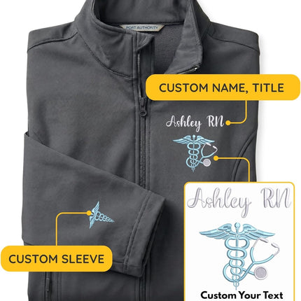 Custom Nurse Name Embroidered Soft Shell Jacket – Appreciation Nurse, Healthcare workers or Medical Staff