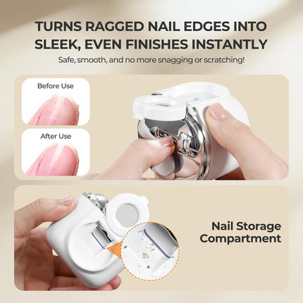 5-in-1 Electric Nail Clippers for Seniors, Electric Nail Trimmer for Adults & Babies | Magnifier, Dual-Blade, 3-Speed Gears, LED Light, Storage Box, 90-Min Runtime, Slanted Nail Clipper Included