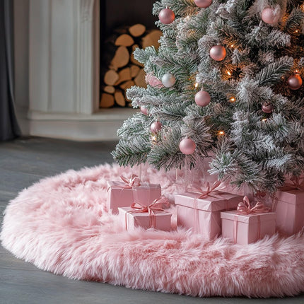 48 Inch White Faux Fur Christmas Tree Skirt, Plush Tree Base Cover for Holiday Party and Home Christmas Decor