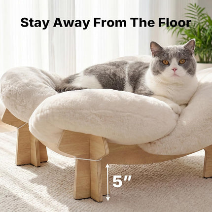 Veehoo Modern Elevated Flower Cat Bed with Washable Fluffy Cushion for Indoor Cats & Small Dogs, Wooden Raised Pet Couch Sofa, Cozy Lounge Chair Suitable for Puppy, Cat Furniture
