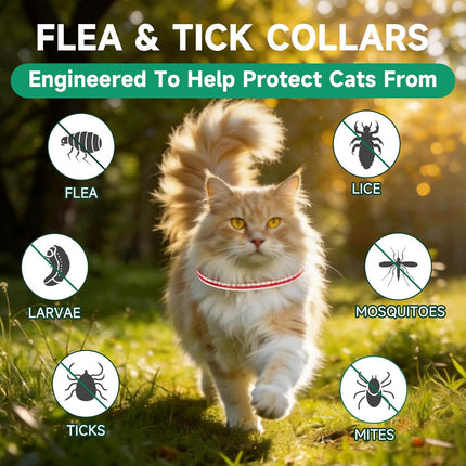 4 Pack Cat Flea Collars, Cat Flea and Tick Treatment, 32 Months Protection Flea and Tick Prevention for Cats, Waterproof Flea Collar for Cats, One Size Fits All, Red and White