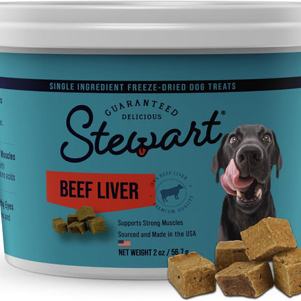 Stewart 100% Beef Liver Dog Treats, 2 oz Tub, ~45 Pieces, Freeze Dried Raw, Single Ingredient, 50% Protein Training Treats or Meal Topper, Grain Free, Gluten Free