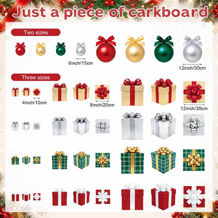 44 Pcs Christmas Hanging Ceiling Decorations Ball and Gift Box Cutout