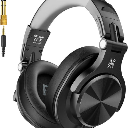 OneOdio A71D Wired Over-Ear Headphones, Studio Monitor Headsets, Hi-Res DJ Stereo Headphone with Foldable Design, 3.5/6.35MM Plug for AMP Recording Podcast Mixing PC Guitar - Black