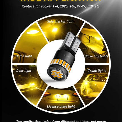 AUXITO 194 LED Bulb Amber Yellow 168 2825 W5W T10 Wedge 24-SMD 3014 Chipsets Replacement Bulbs for Car Dome Map License Plate Courtesy Step Lights (Pack of 2)