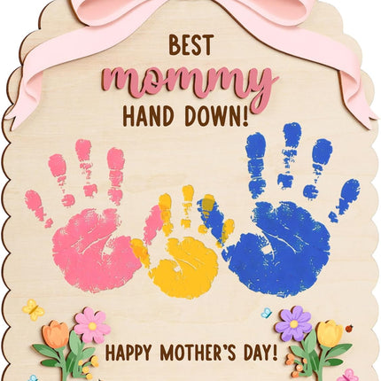 HYPERI DIY Mothers Day Crafts for Kids Handprint Art, Handprints Wooden Rose Flower Bouquet, Mothers Day Gifts for Mom from Kids, for Grandma from Grandkids, Mothers Day Keepsake Craft (Best Mom)