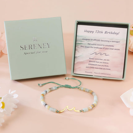 Sereney Birthday Gifts for Women, Graduation Gifts for Teen Girls Gifts Idea as Wave Bracelet as 13th 16th 18th 21st 40th 50th 60th Birthday Gifts for Girls Adjustable Natural Stone Bracelet