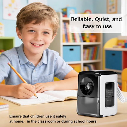 Manual Pencil Sharpener Hand Crank Pencil sharpeners for Kids Adjustable in 3 Grades of Thickness Suitable for Kids,Artists,Students,and Office (Black/White)