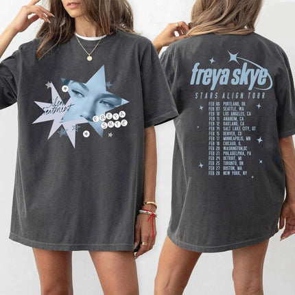 Fre-ya Sk-ye Stars Alig-n Tour Selfie Star T-Shirt, Front and Back Sweatshirt Concert Merch, Handmade Memorabilia Best Friend Matching Shirt Multicolor Women Youth Kids