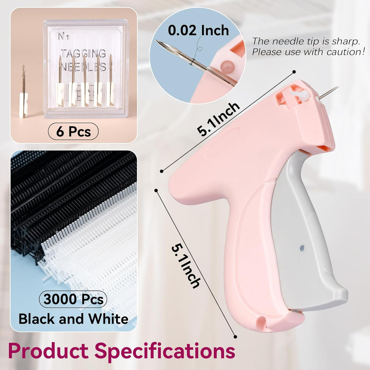Pink Handheld Stitch Gun for Clothes with Black and White Fasteners - photo 2