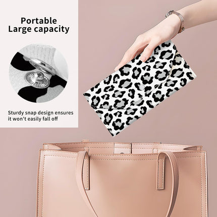 PU Leather Cash Envelopes Wallet, Reusable Money Savin Wallet, Cute Budget Envelope with 4 Dividers & 1 Sheets Budget Labels White Black Leopard