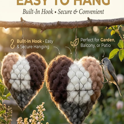 Handmade Natural Fiber Bird Nesting Heart, Eco-Friendly Soft Nesting Material, Refillable Birds Nests Material Holder, Hummingbird Nest Boxes for Outside, Nester Houses Design for Wild Birds (1)
