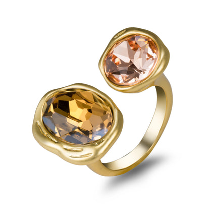 Open Statement Ring Cocktail Ring Cubic Zirconia Crystal Gemstones Antiqued Gold Plated Adjustable Open Band Vintage Jewelry for Women