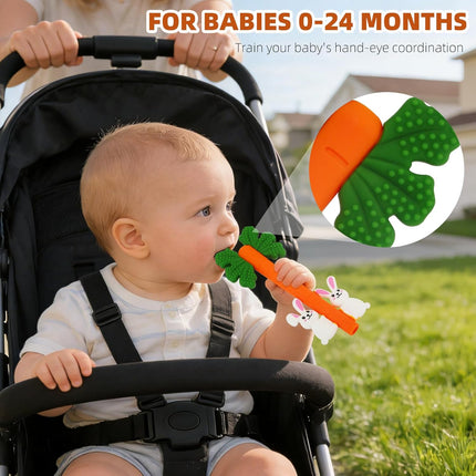 Fu Store Easter Bunny Carrot Hollow Teether Tube Chew Straw Sensory Toy for Infant Toddlers Silicone Rabbit Tubes Teething Toys for Babies 0-6 0-12 0-36 Months Gifts Teething Relief Soothing Gums