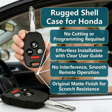 Key Fob Shell Replacement for Honda Accord 2003-2012, Civic 2006-2013, Pilot 2009-2015, CRV 2005-2006 | No Blade Cutting Required - Built Tough and Crack-Resistant, Easy Assembly (1, 4-Button)