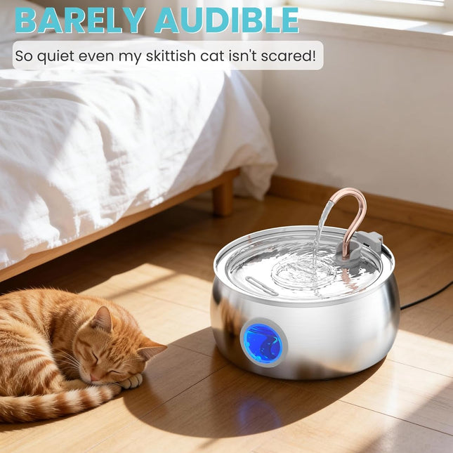 Cat Water Fountain - 4.0L/135oz Gooseneck Copper Stainless Steel Cat Water Fountains for Cats Indoor - Kitty Cat Fountains for Drinking Spout - Comes with 3 Replacement Filters