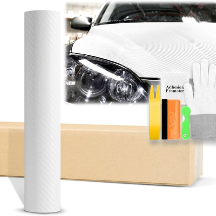 24"x60" (2FTx5FT) White 3D Carbon Fiber Textured Matte Flat Vinyl Wrap Auto Car Sticker Decal Film Sheet Bubble Free Air Release Technology with Tool Kit